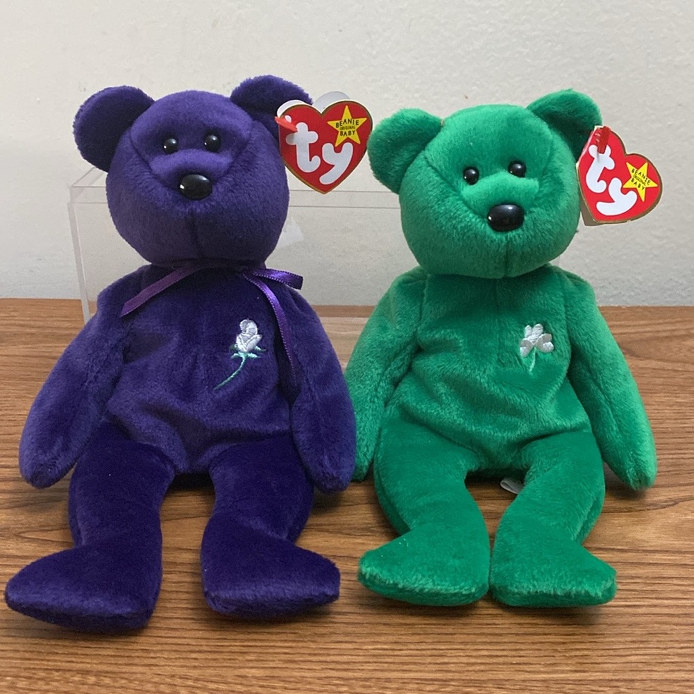 Vintage RARE "Princess" TY Beanie Baby Purple Bear & Erin